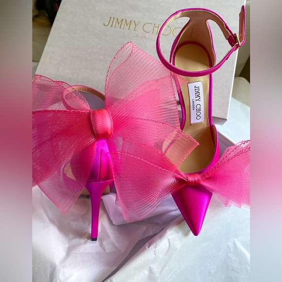 Jimmy Choo's Aveline 100 bow - details satin pumps, fuchsia pink, 35.5 - Picture 3 of 4